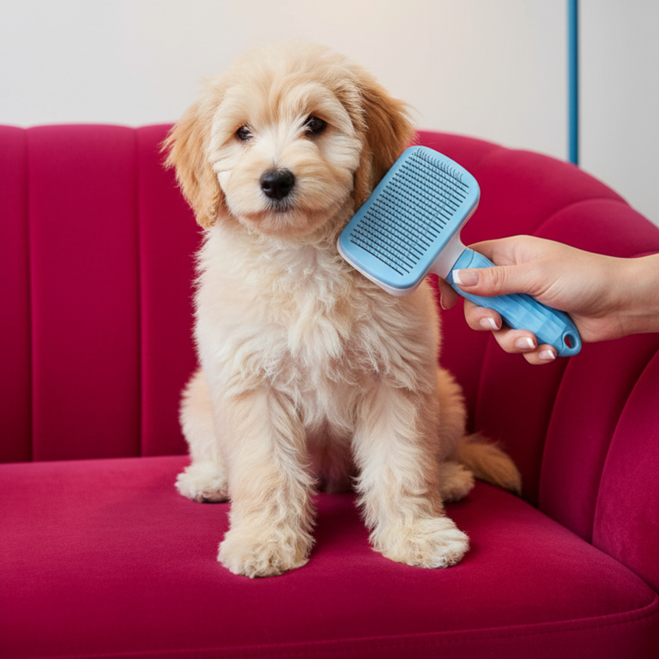 Brosse professionnelle pour Chats & Chiens à poils longs | Anti-mue, Démêlante et Auto-nettoyante