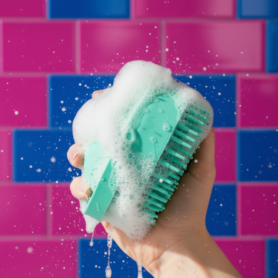 Brosse de bain 2-en-1 pour Chien | Masseur, Distributeur de Shampoing & Silicone Doux